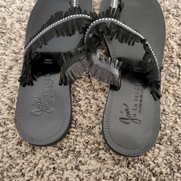 Joie Maisie Fringe Flat Sandal Black Size EU 38 - Picture 3 of 4